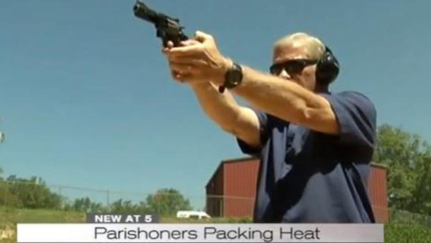 Pastor Philip Guin practicing on the gun range behind his Jemison Ala. church.         
                                     WIAT-TV