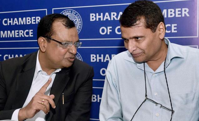 Railway Minister Suresh Prabhu and President of Bharat Chamber of Commerce Sajjan Bhajanka at a special session on ‘Indian Railways Facilitating India's Economic Growth’ in Kolkata