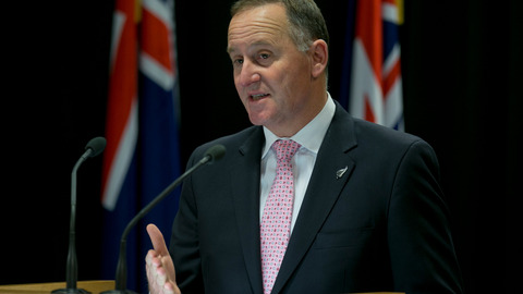 Prime Minister John Key during his post-cabinet press conference in the Beehive Theatre