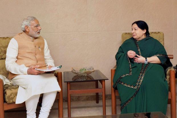 Prime Minister Narendra Modi with Tamil Nadu chief minister J. Jayalalithaa in Chennai on Friday