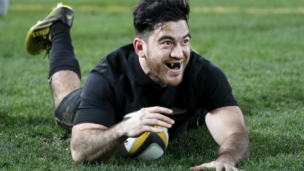 All Blacks debutant Nehe Milner Skudder scores one of his two tries in Saturday night's 27-19 defeat in Sydney