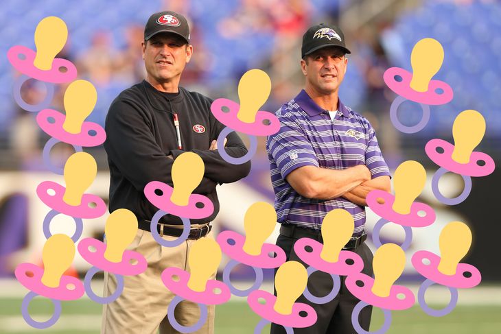 John Harbaugh asks a woman to validate his comparison of training camp to