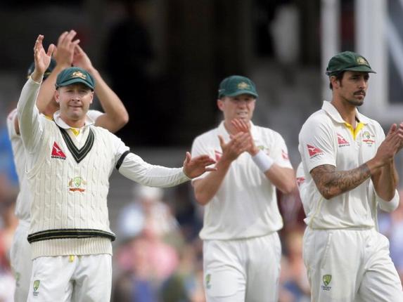 Australian captain Michael Clarke waves goodbye to the crowd after playing his last test match at Oval on Sunday