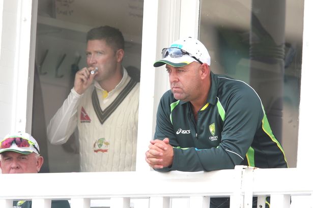 Darren Lehmann looks disappointed as his team lose wicket after wicket