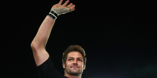 Richie Mc Caw waves to the crowd after being part of the Bledisloe Cup winning side