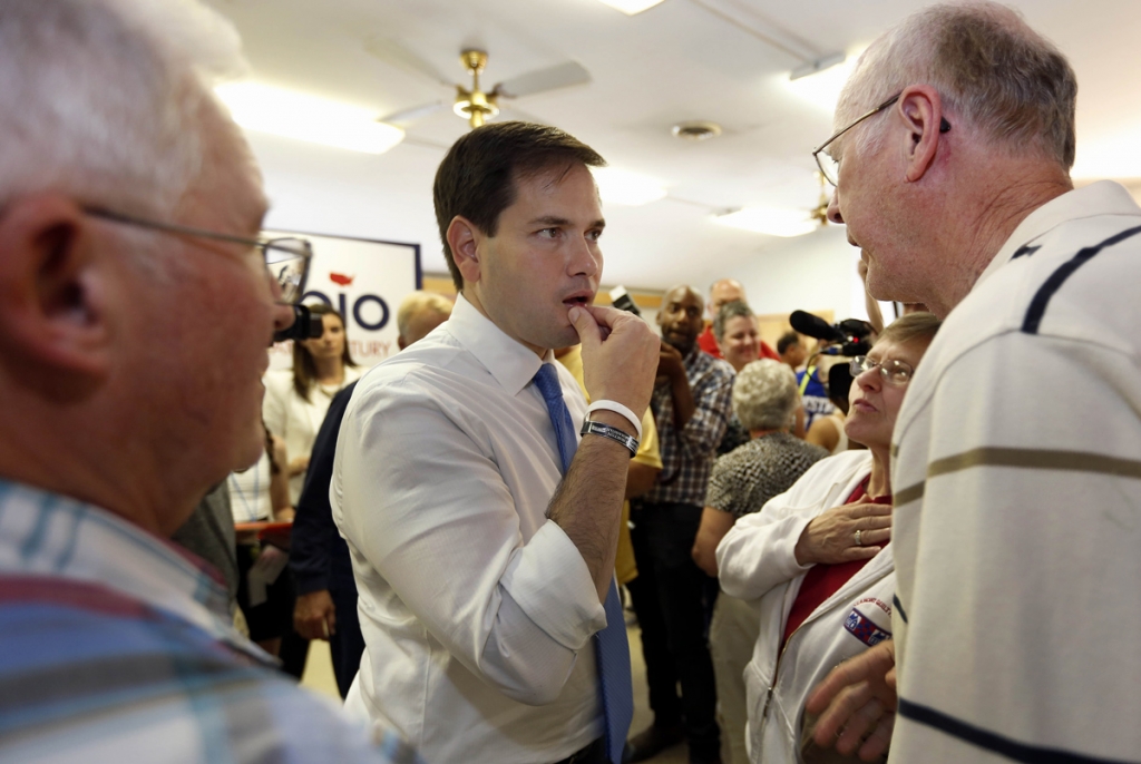 Republican presidential candidate Sen. Marco Rubio R-Fla. talks with voters during a campaign stop at the VFW