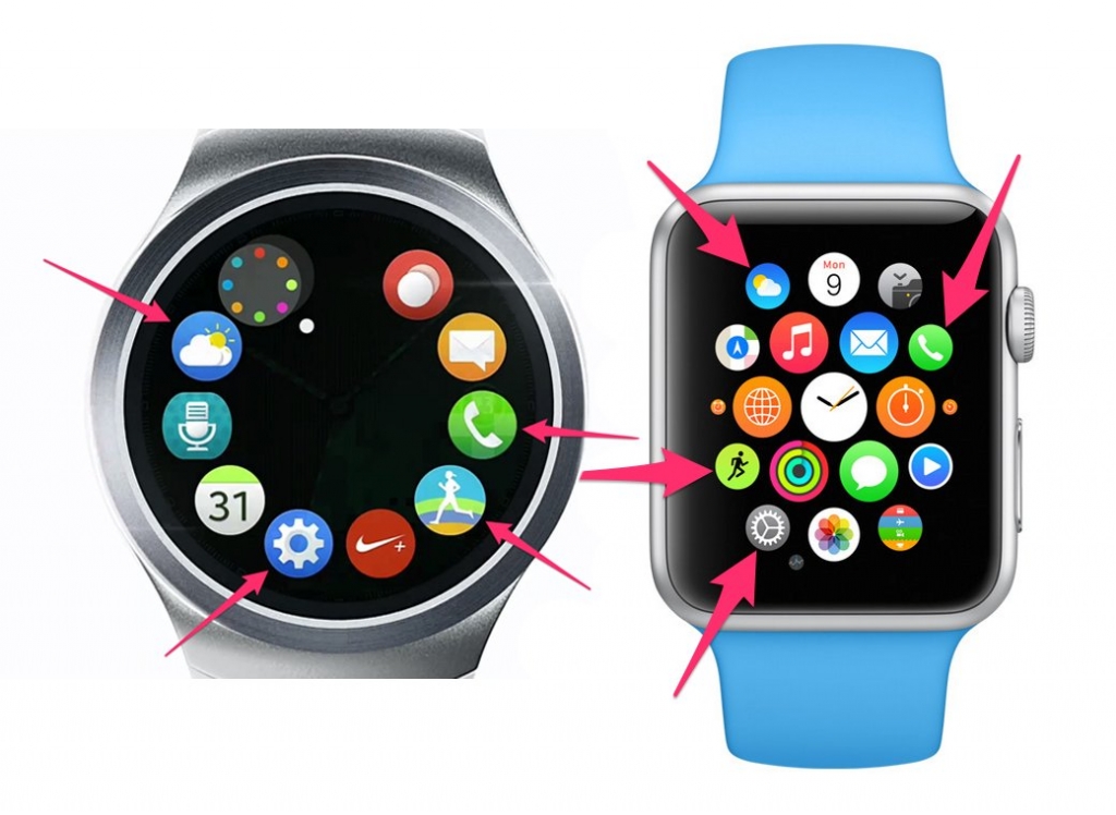 Samsung Gear S2 and Apple Watch Skitch