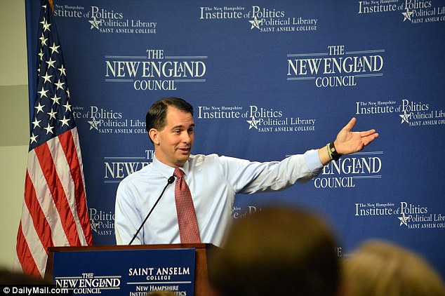 Walker speaks at the'Politics and Eggs forum at the New Hampshire Institute of Politics in Manchester on Friday