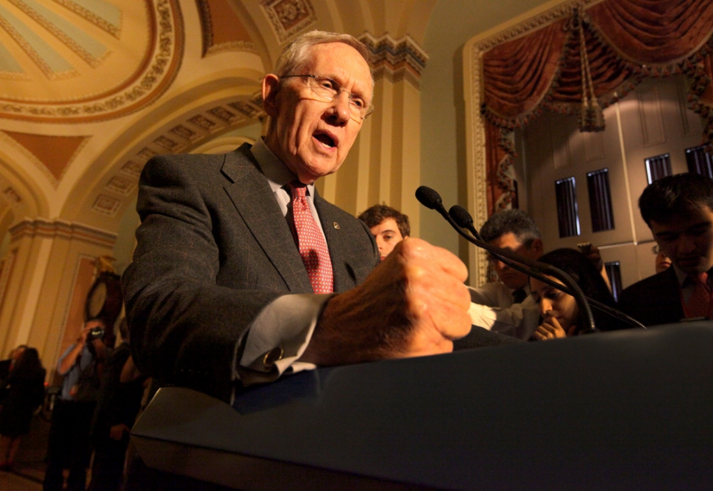 Senate Majority Leader Harry Reid talks to reporters Sept. 9 2014