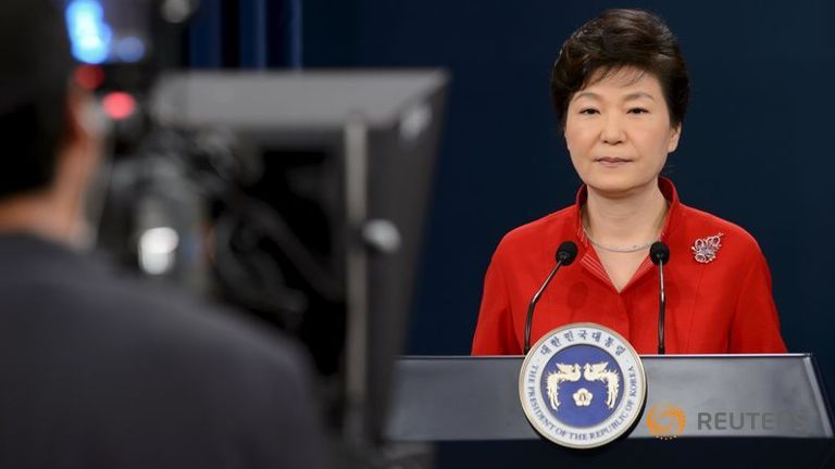 South Korea's President Park Geun-hye delivers a speech at the presidential Blue House in Seoul on Aug 6 2015