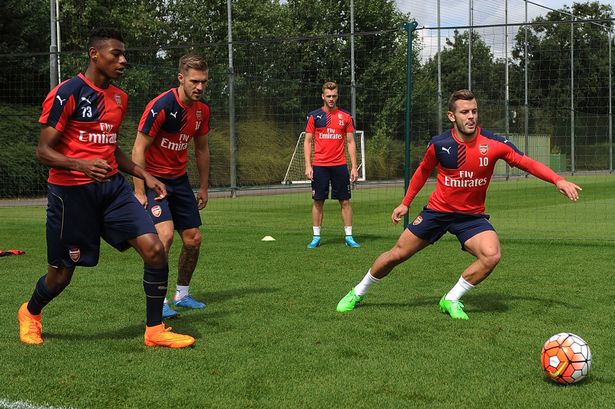 Jeff Reine_Adelaide Aaron Ramsey and Jack Wilshere during the training session