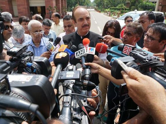 Congress leader Ghulam Nabi Azad briefs the press after an all-party meet in Parliament House New Delhi on Monday