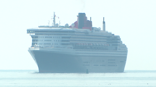 The Queen Mary 2 arriving in Halifax port on Monday morning