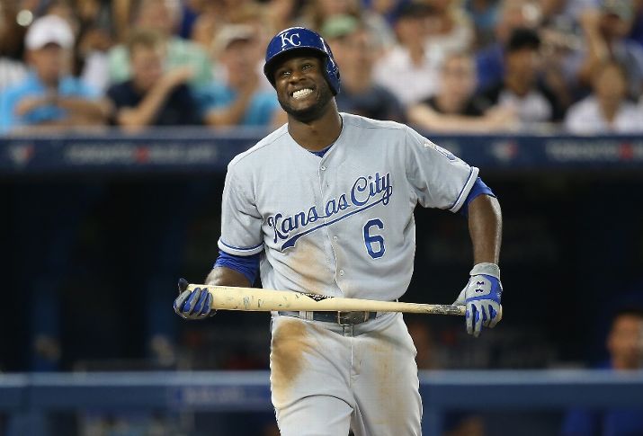 TORONTO CANADA JULY 30 Lorenzo Cain #6 of the Kansas City Royals reacts after being called out on strikes in the eighth inning during MLB game action against the Toronto Blue Jays