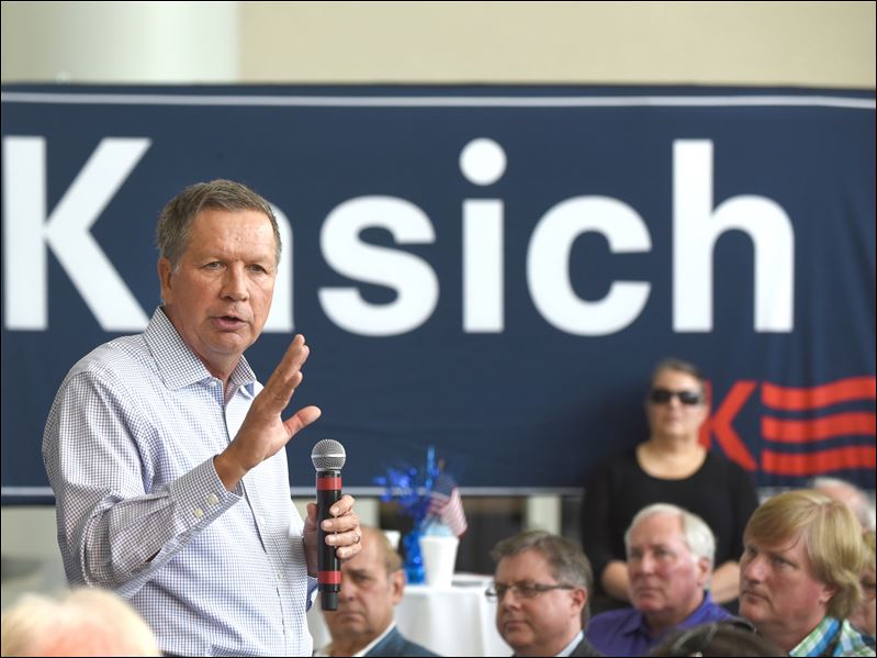 Ohio Gov. and presidential hopeful John Kasich speaks at the the Oakland County Republican Party and the 9th District Republican Party’s Calvin Coolidge Breakfast and reception at the Towers Watson in Southfield Mich. last Saturday