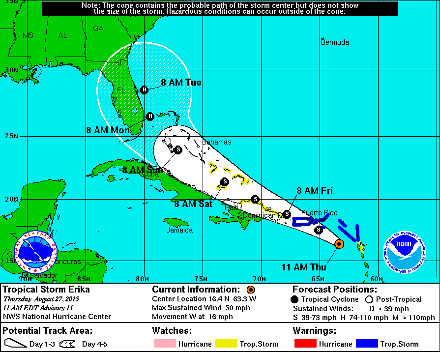 Tropical Storm Erika Projected Path: Florida Arrival Set for Sunday