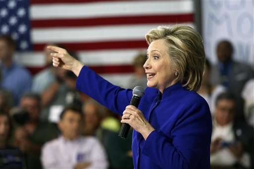 Democratic presidential candidate Hillary Rodham Clinton speaks during a campaign stop at River Valley Community College Tuesday Aug. 11 2015 in Claremont N.H. Associated Press