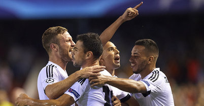 Valencia Celebrate Sofiane Feghouli's crucial third goal