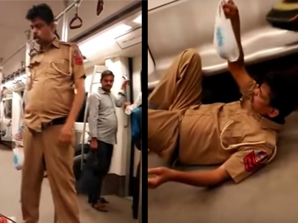 Caught on camera: Drunk Delhi Police cop boards metro in inebriated state