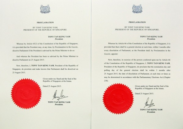 Writ of Election issued by President Tony Tan Keng Yam was revealed at 4pm on August 25