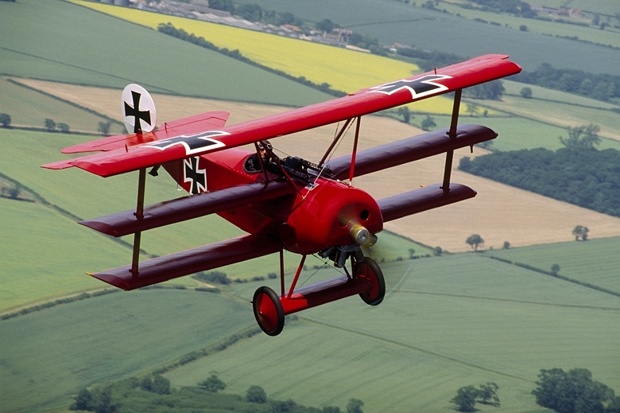 A replica World War One Fokker triplane in flight