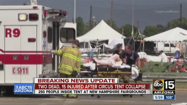 250 people were inside the tent at a fair in New Hampshire at the time of the collapse.                      KNXV