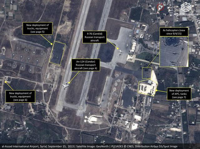 A September satellite image annotated by All Source Analysis shows Russian aircraft other equipment in Latakia Syria