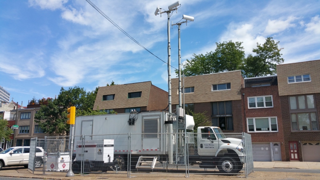 A Verizon Wireless COW or cell on wheels. a generator-powered cell site designed to enhance network coverage