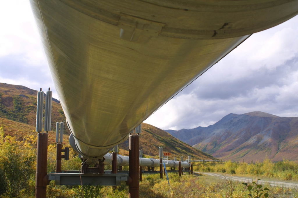 A portion of the 800-mile Trans Alaska pipeline that feeds oil to the West Coast