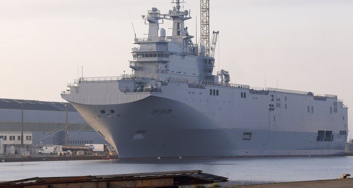 The Vladivostok warship the first of two Mistral-class helicopter carriers ordered by Russia docks on the port of Saint-Nazaire western France