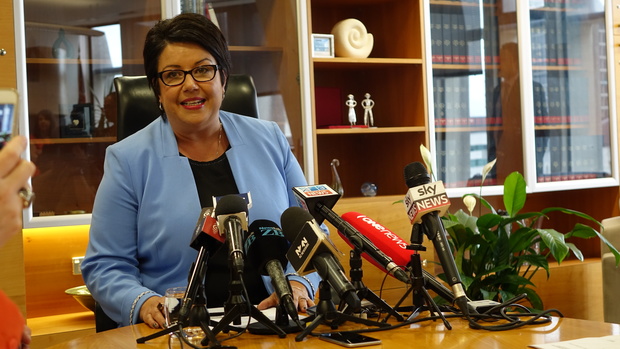 Associate Finance Minister Paula Bennett speaks in Wellington on 17 September 2015 following the government's rejection of a Chinese company's application to purchase Lochinver Station