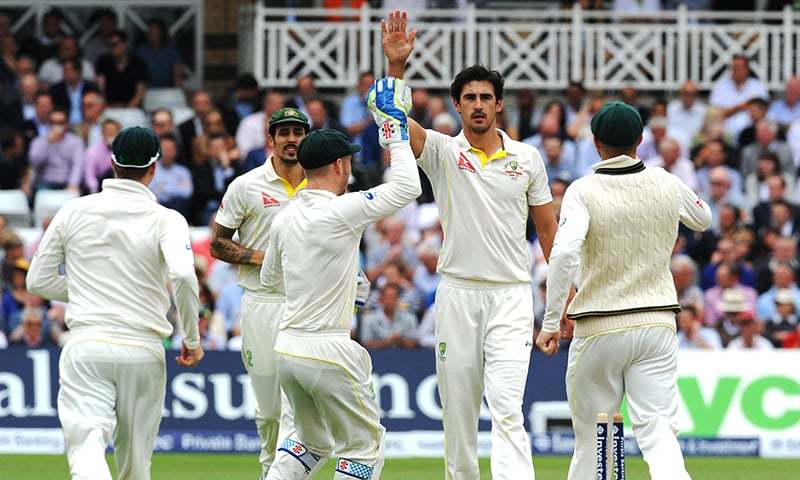 Australia’s Mitchell Starc celebrates after taking a wicket against England during the fourth Ashes Test at Trent Bridge in England. &mdash AP  File