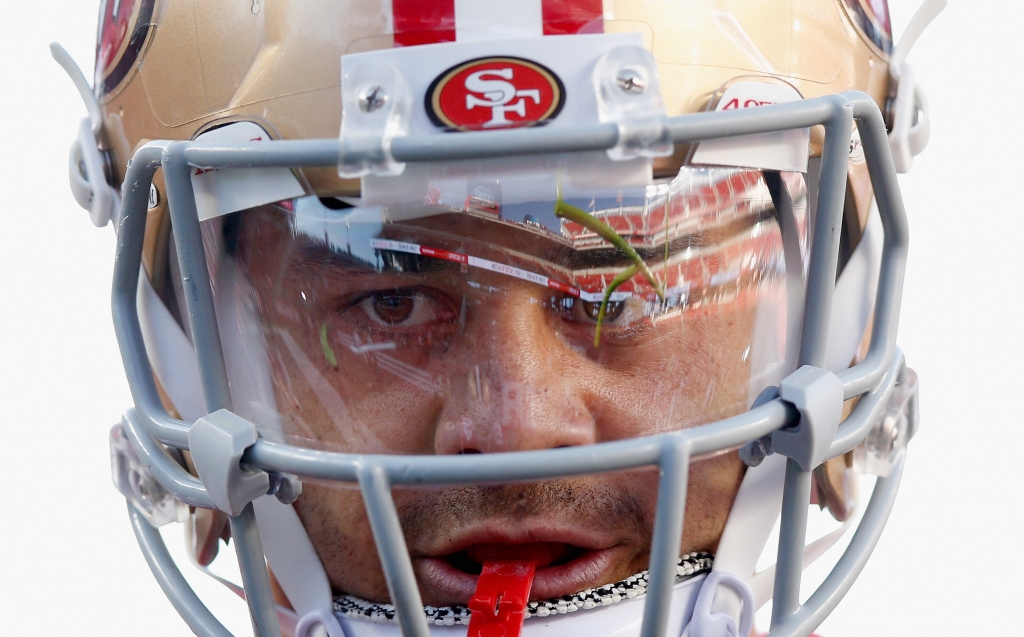 SANTA CLARA CA- SEPTEMBER 03 Jarryd Hayne #38 of the San Francisco 49ers warms up before their NFL preseason game against the San Diego Chargers at Levi's Stadium