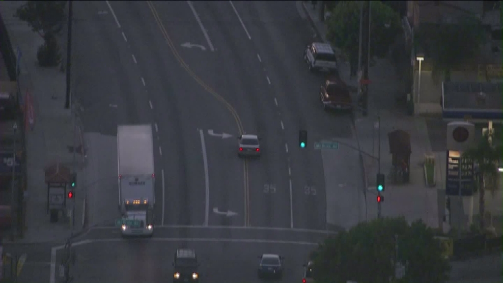 Authorities were in pursuit Thursday of a stolen car in the San Gabriel Valley