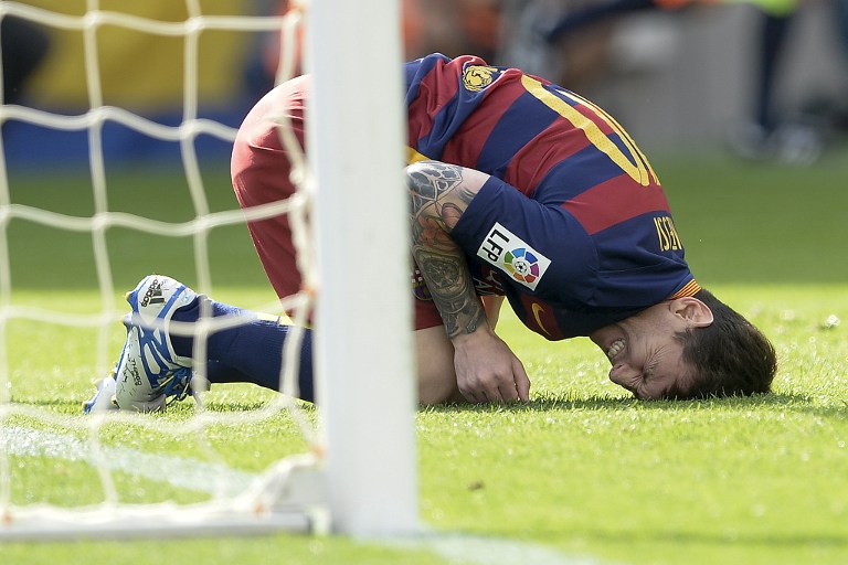 Barcelona star Lionel Messi taken to hospital after knee injury sustained 10