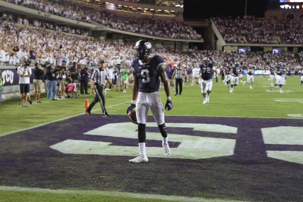 Josh Doctson in the end zone during TCU's 56-37 victory over SMU Saturday night