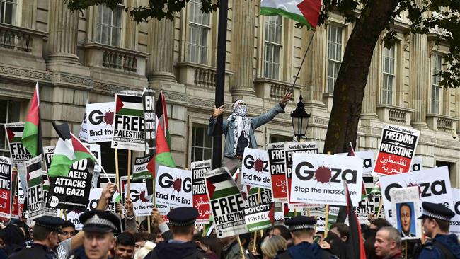 Londoners gathering outside Downing Streets to rally against the visit of Israel's PM