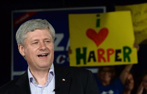 Canada's Conservative leader Stephen Harper holds a rally in Winnipeg Manitoba. Canada's Conservative government said Saturday Sept. 19 that it will not accept more than its previously announced commitment of 10