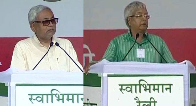 Swabhiman Rally ‘Maha-attack’ on PM Modi Lalu mimics Nitish slams