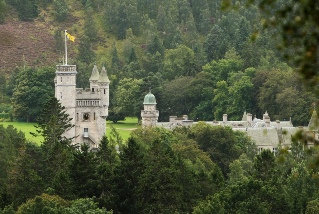 Ballater Scotland. The flag only flys when the Queen is in residence. Balmoral Castle on the Balmoral Estate in Aberdeenshire Sc