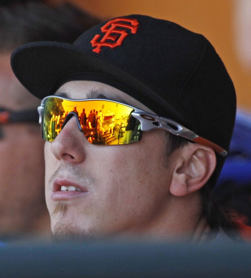 San Francisco Giants Tim Lincecum sits in the dugout during the eighth inning of a baseball game against the St. Louis Cardinals Sunday Aug. 30 2015 in San Francisco