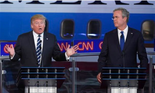 Donald Trump and Jeb Bush at the second Republican debate on Wednesday Sept. 16