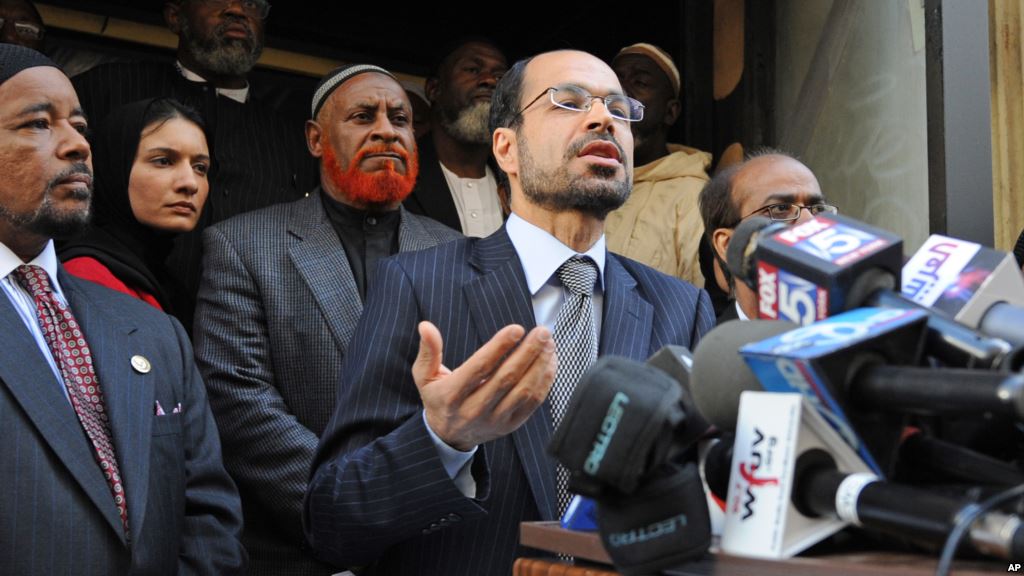 FILE- Nihad Awad Executive Director of the Council on American Islamic Relations, is seen speaking at a news conference