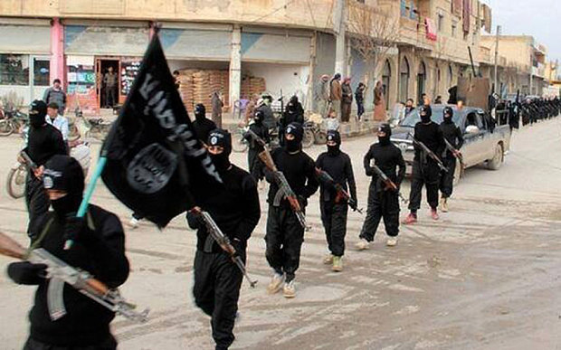 Islamic State of Iraq and the Levant marching in Raqqa Syria