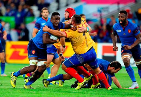 France's Yannick Nyanga in action during the Rugby World Cup match at The Olympic Stadium London