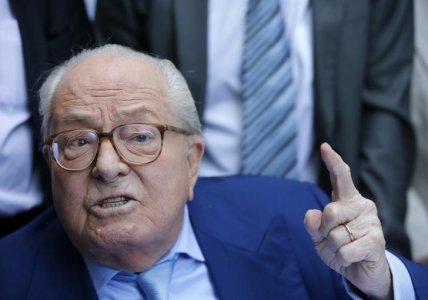 French Far Right Front National founder Jean Marie Le Pen speaks to journalists during a news conference on the sidelines of the National Front political party summer university in Marseille France