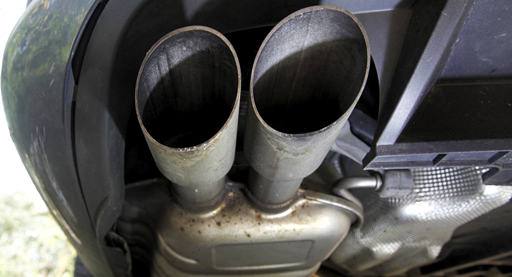 The exhaust system of a Volkswagen Passat TDI diesel car is seen in Esquibien France