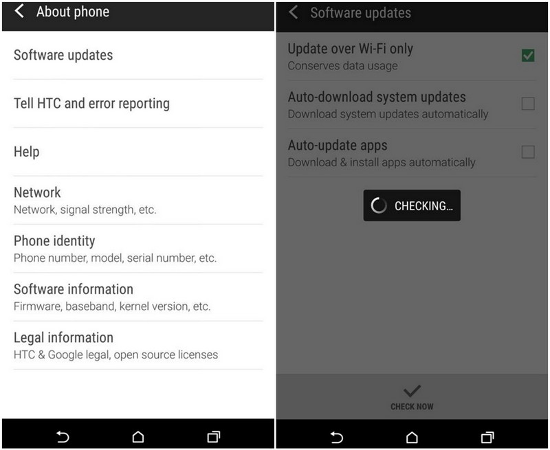 HTC Software Update Menu