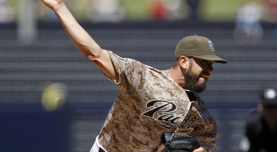 Padres starting pitcher James Shields throws to the plate against the Arizona Diamondbacks during the first inning of a baseball game in San Diego Sunday Sept. 27 2015