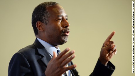 Republican presidential candidate Ben Carson speaks during new conference before a campaign rally at the Anaheim Convention Center